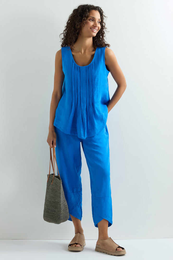 Sahara Vest Top Linen Pleat Front Sapphire Blue MTT6230-NFL - Shirley Allum Boutique