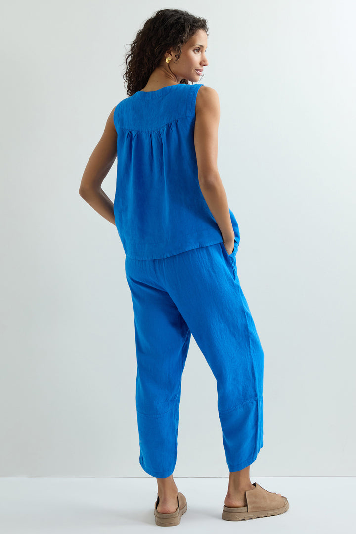 Sahara Vest Top Linen Pleat Front Sapphire Blue MTT6230-NFL - Shirley Allum Boutique