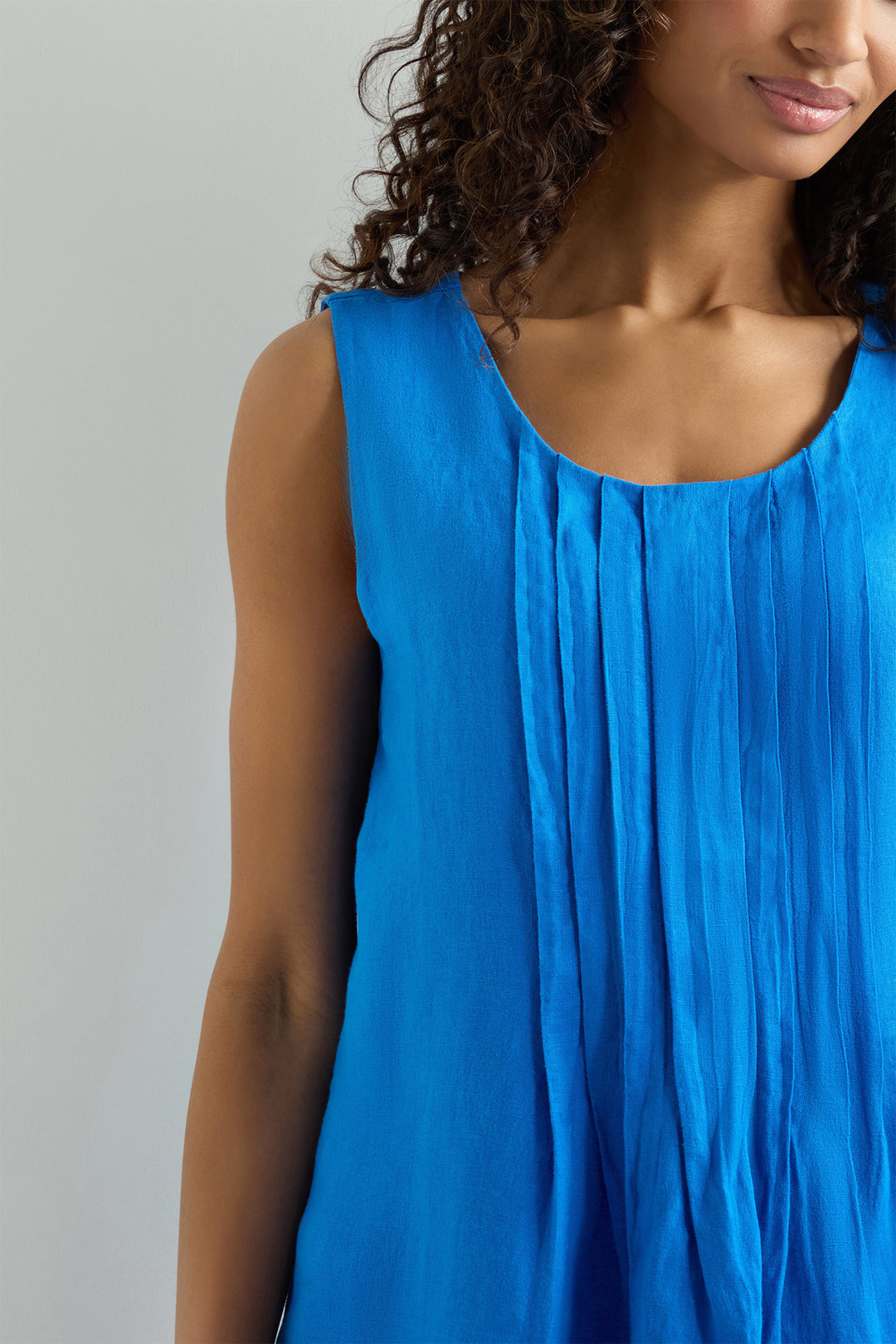 Sahara Vest Top Linen Pleat Front Sapphire Blue MTT6230-NFL - Shirley Allum Boutique