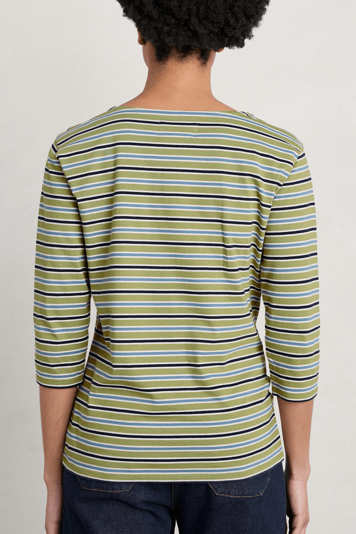 Seasalt 154 Sailor Odessa Green Gooseberry Tide Stripe Wide Neck Top - Shirley Allum Boutique