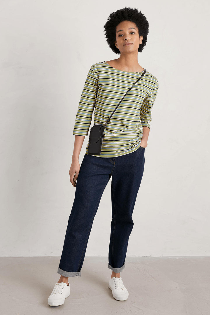 Seasalt 154 Sailor Odessa Green Gooseberry Tide Stripe Wide Neck Top - Shirley Allum Boutique