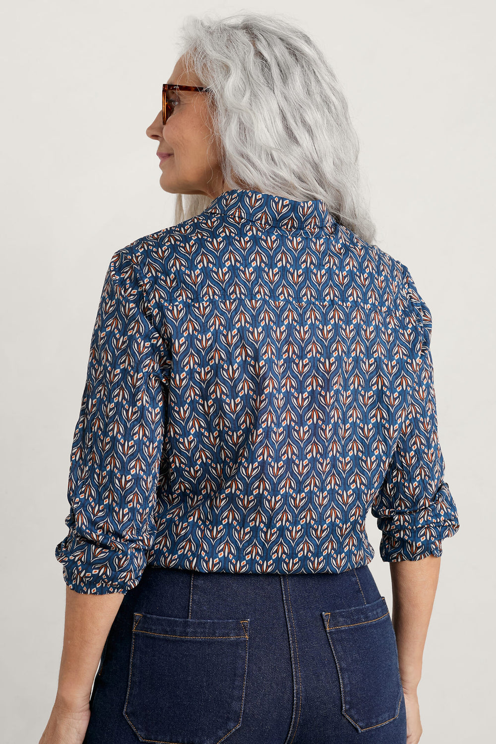 Seasalt 276 Blue Larissa Shirt Rosebud Geo Dark Lugger - Shirley Allum Boutique