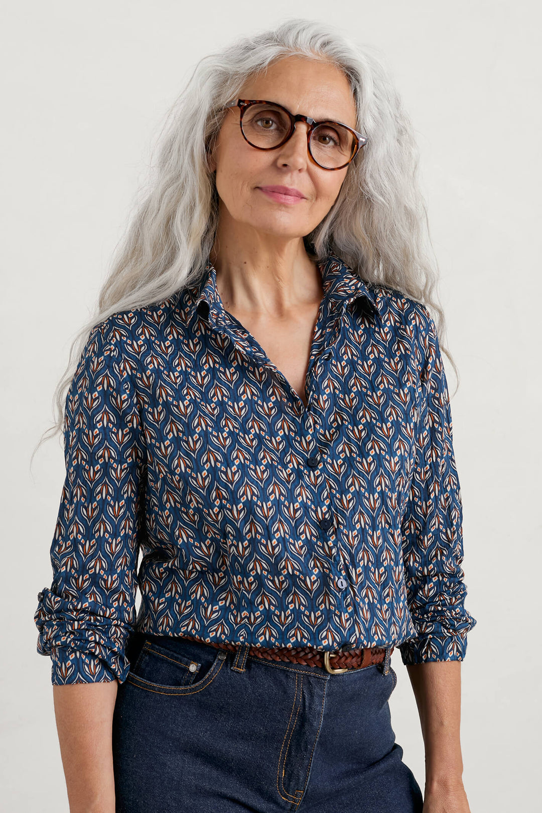 Seasalt 276 Blue Larissa Shirt Rosebud Geo Dark Lugger - Shirley Allum Boutique