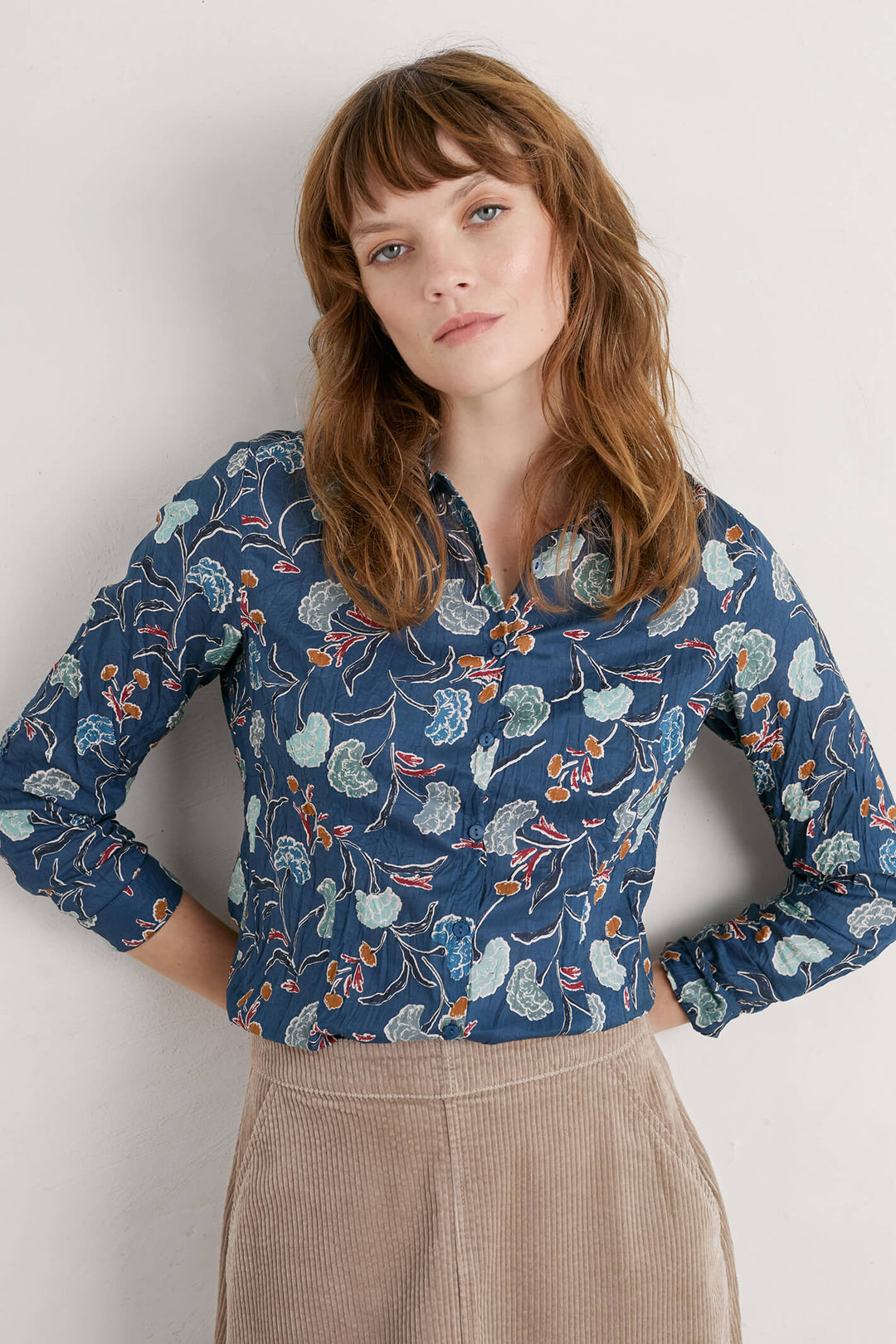 Seasalt 295 Larissa Light Squid Blue Smudged Carnation Print Shirt - Shilrey Allum Boutique