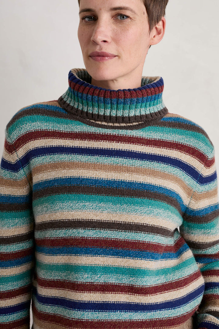 Seasalt 302 Braque Wade Multicolour Interplay Striped Poloneck Jumper  - Shirley Allum Boutique