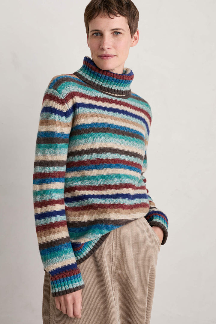 Seasalt 302 Braque Wade Multicolour Interplay Striped Poloneck Jumper  - Shirley Allum Boutique