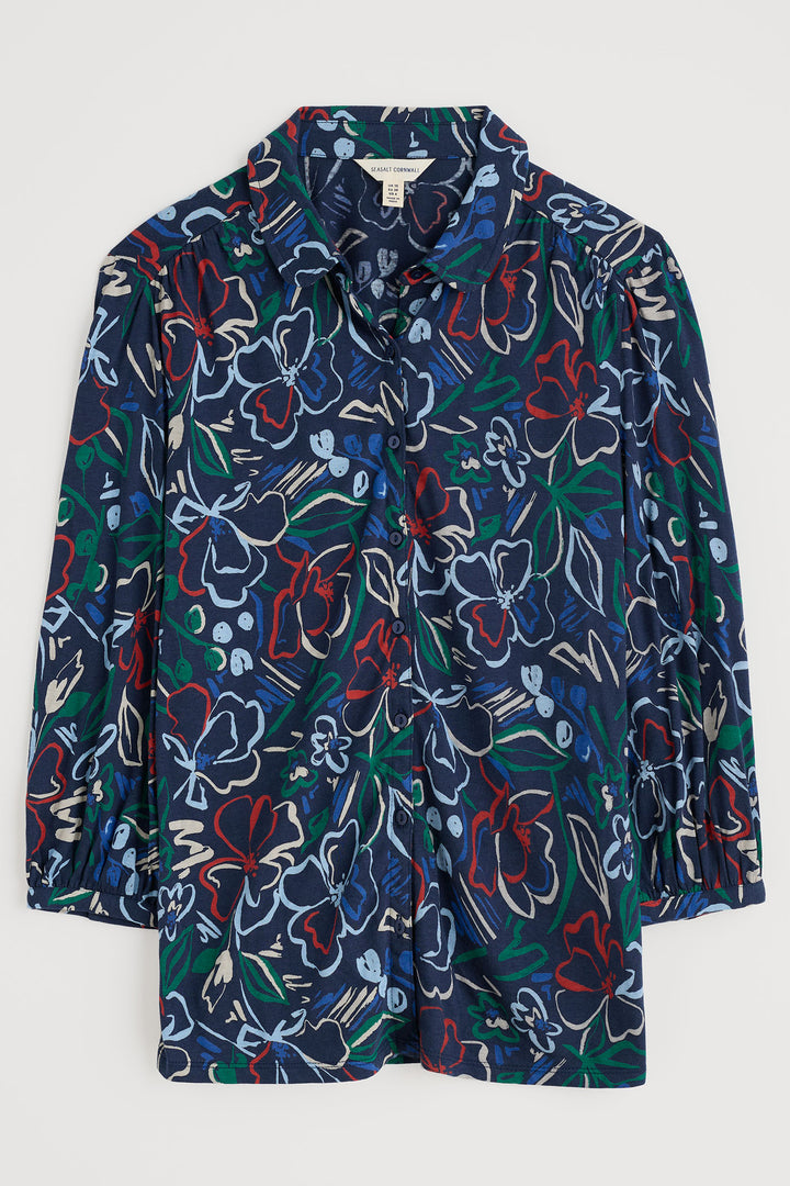 Seasalt 3/4 Embrace Shirt Painters Garden Mix Navy Multicolour - Shirley Allum Boutique