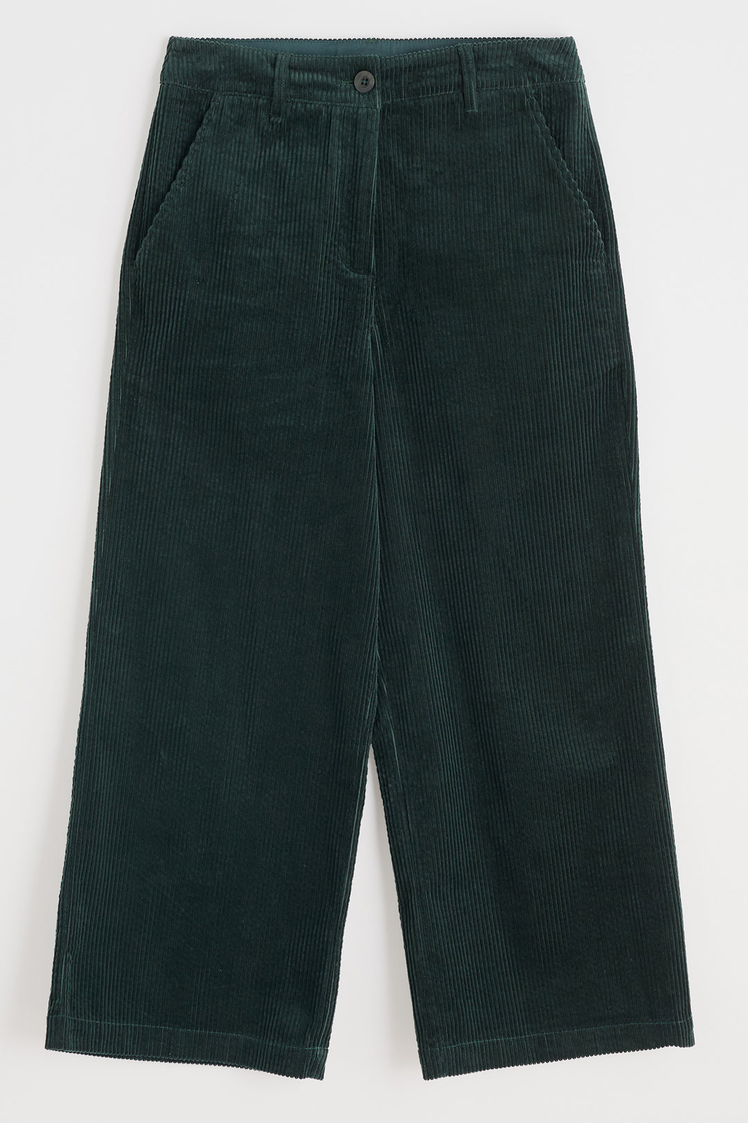 Green corduroy pants on a white background