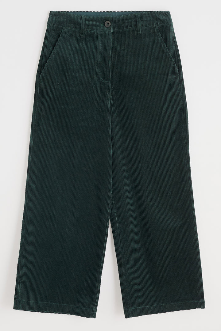 Green corduroy pants on a white background