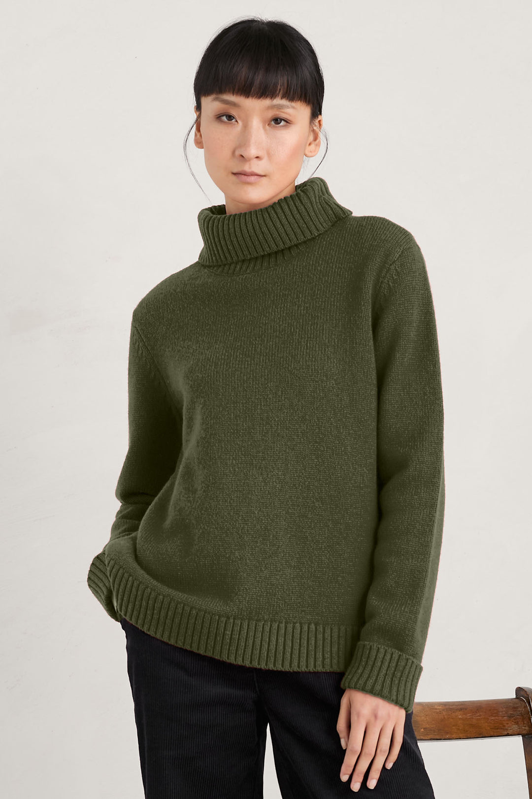 Seasalt Braque Light Olive Green Merino Rollneck Jumper - Shirley Allum Boutique