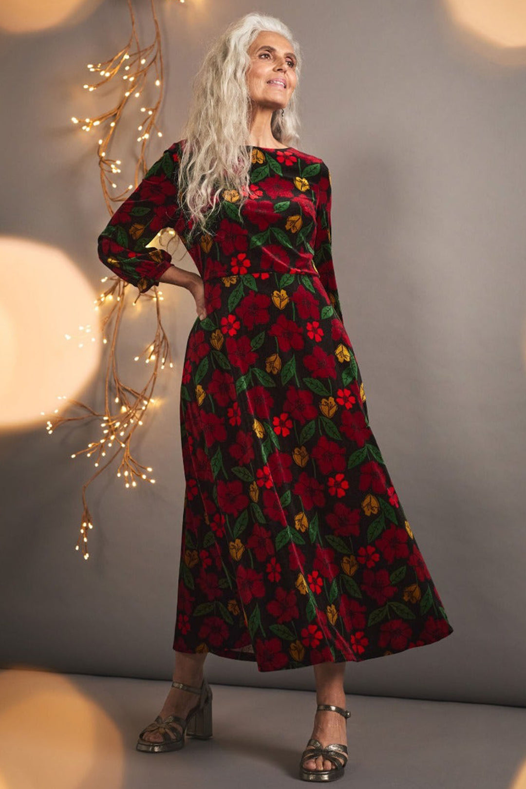 Seasalt Collaged Rose Onyx Carmine Oak Cottage Velvet Dress - Shirley Allum Boutique