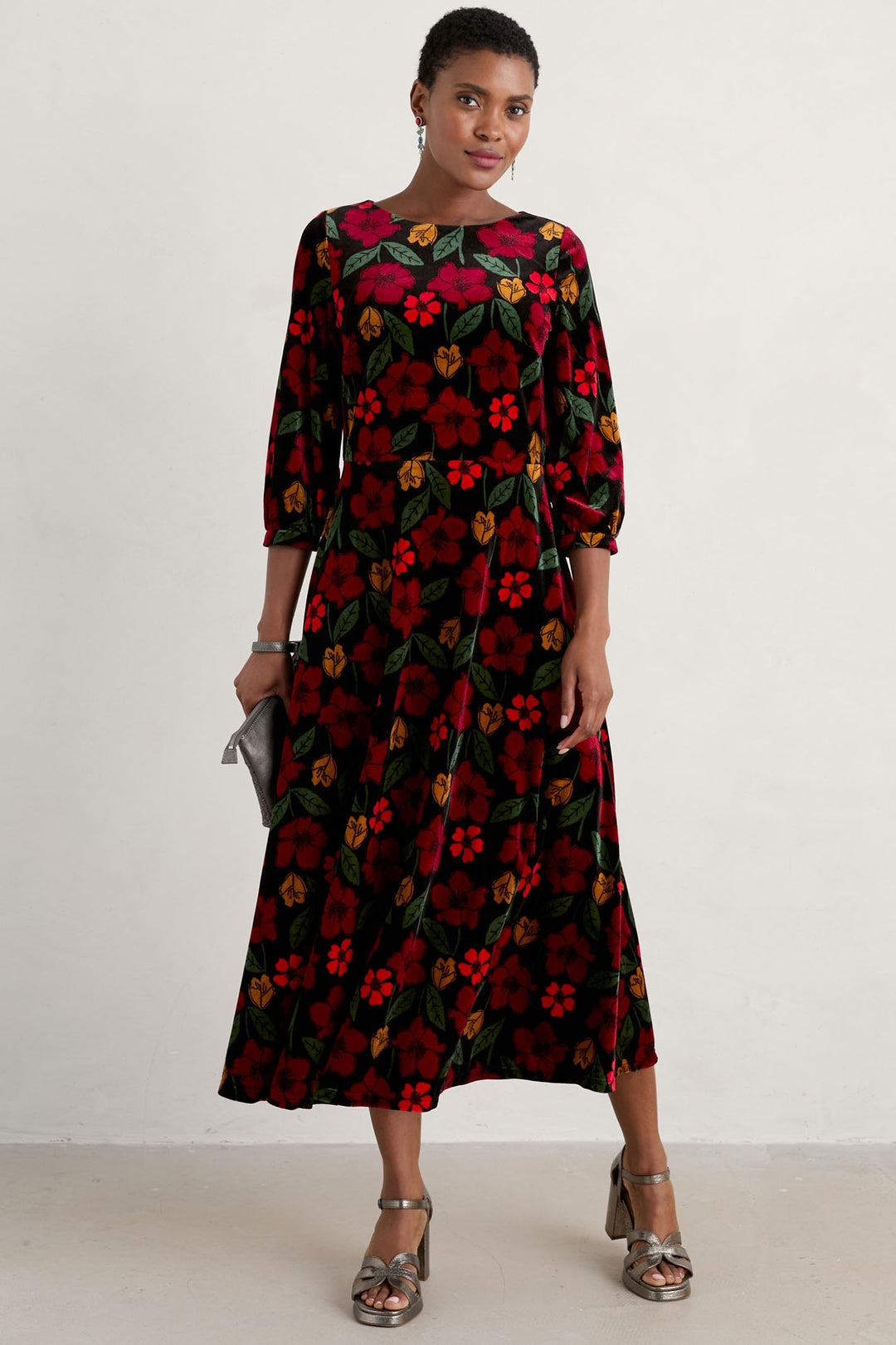 Seasalt Collaged Rose Onyx Carmine Oak Cottage Velvet Dress - Shirley Allum Boutique