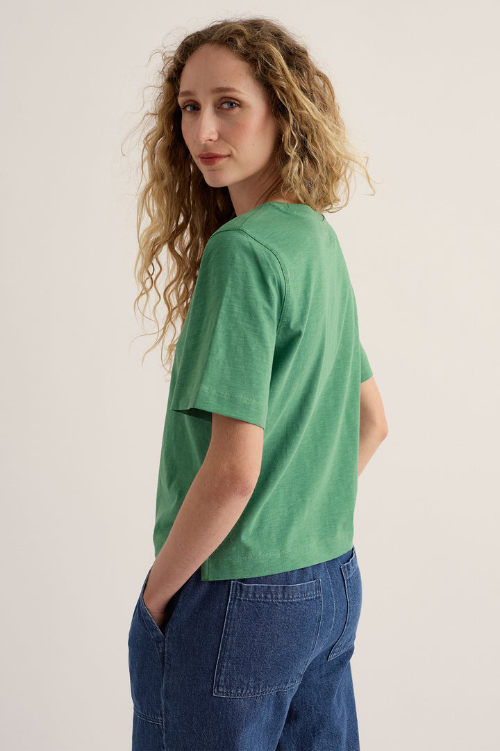 Seasalt Cornwall Copseland Pea Pod Green T-Shirt WM33126 15302, worn from the back