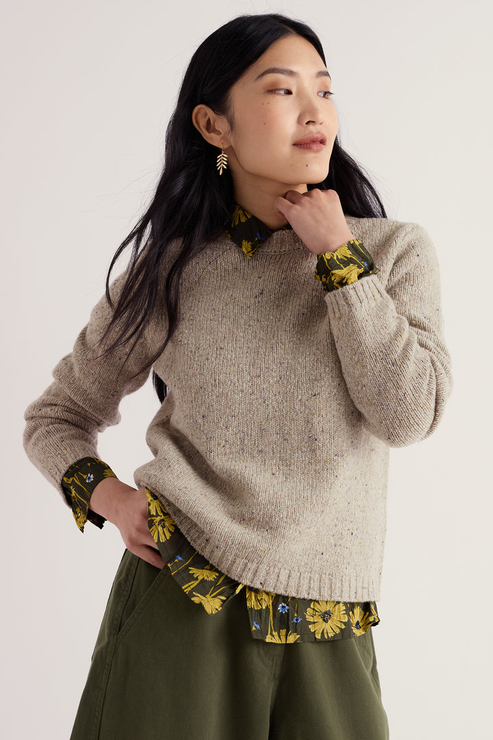 Seasalt Cornwall Dawson Pick Birch Beige Jumper, front view on model