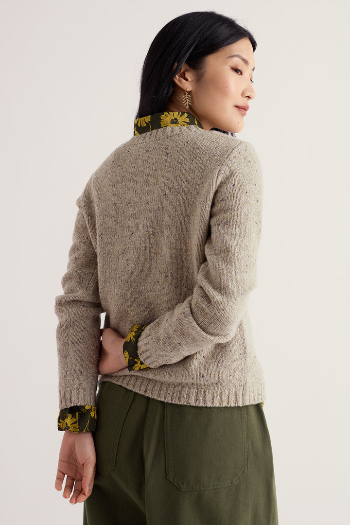 Seasalt Cornwall Dawson Pick Birch Beige Jumper, back view on model