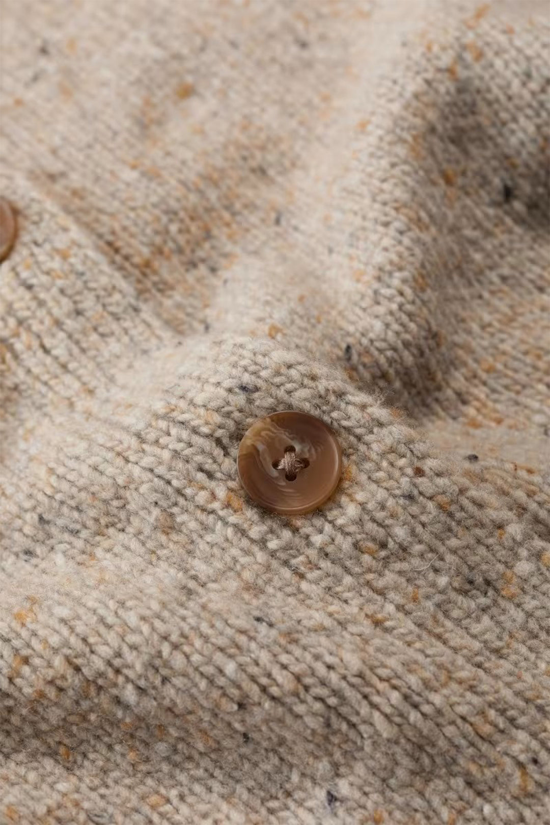 Seasalt Cornwall Dawson Pick Birch Beige Merino Cardigan, flecked knit and button close up