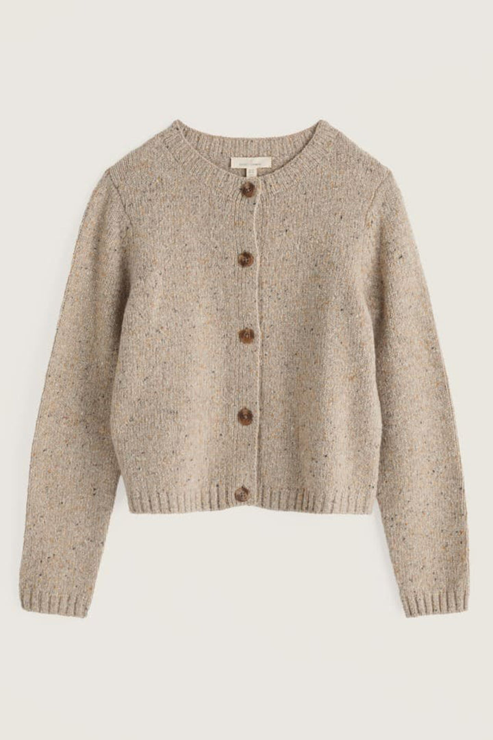 Seasalt Cornwall Dawson Pick Birch Beige Merino Cardigan, cardigan shown flat