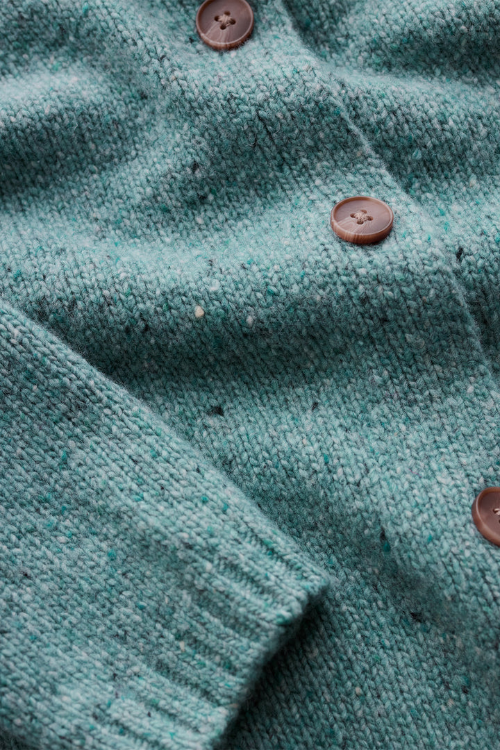 Seasalt Cornwall Dawson Pick Lichen Green Merino Cardigan, knit and button close up