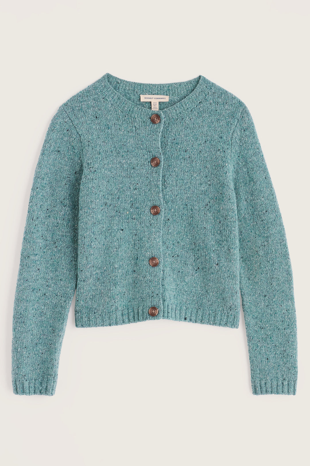 Seasalt Cornwall Dawson Pick Lichen Green Merino Cardigan, cardigan shown flat