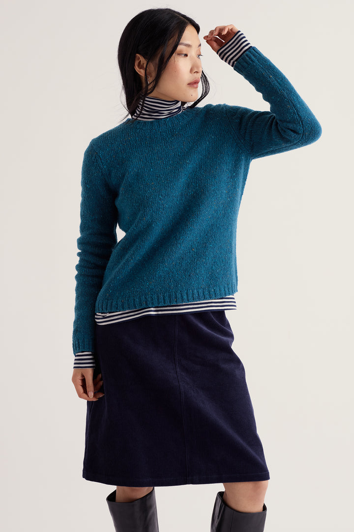 Seasalt Cornwall Dawson Pick Raincloud Blue Jumper, front view on model