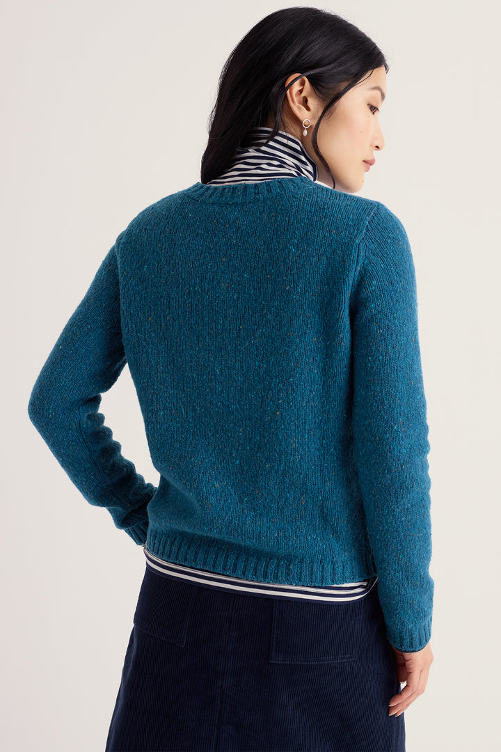 Seasalt Cornwall Dawson Pick Raincloud Blue Jumper, back view on model