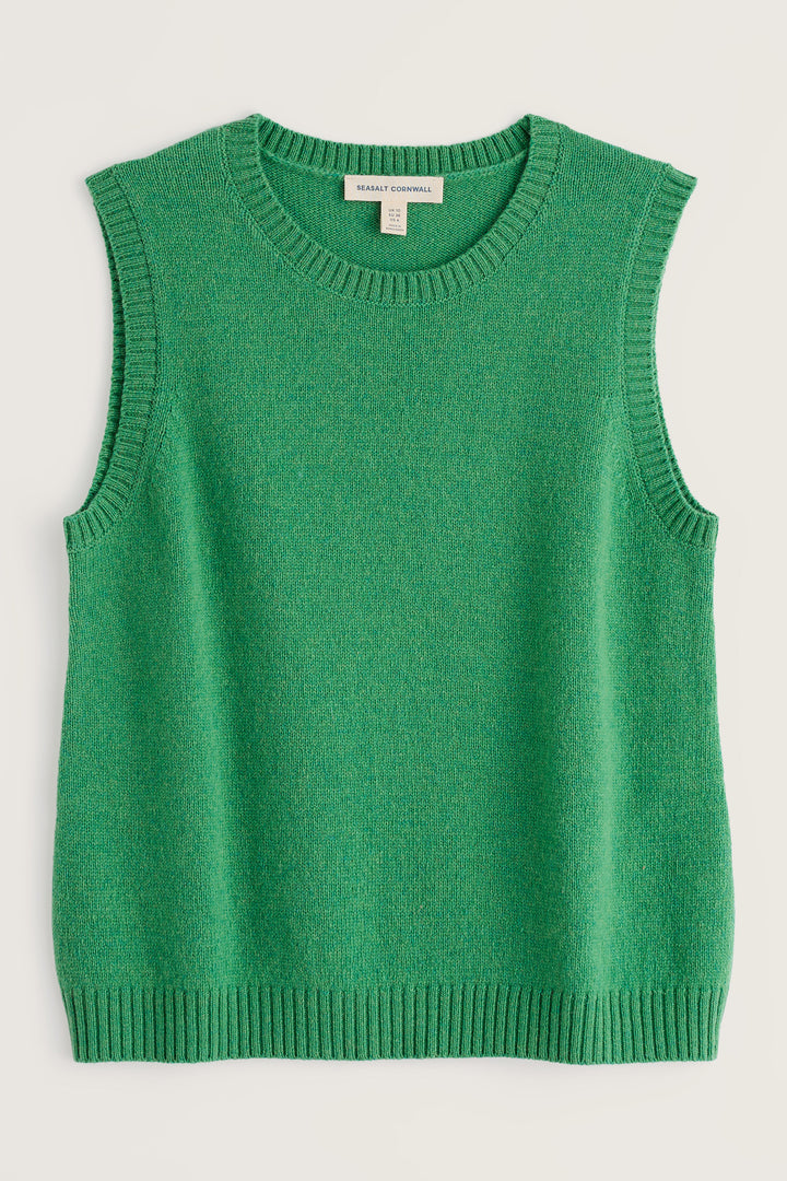 Seasalt Cornwall East View Pea Pod Green Merino Vest WM41086 38442, packshot