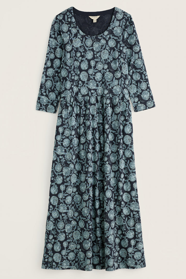 Seasalt Cornwall Emily Allium Flowers Lichen Navy Dress, dress shown flat