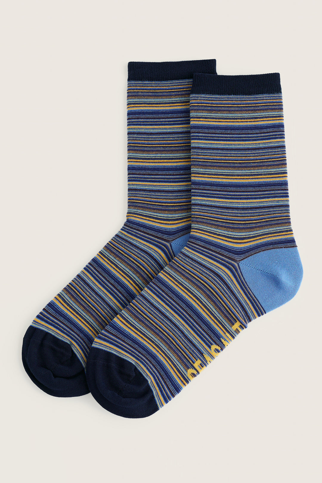 Seasalt Cornwall Everyday Ripple Marks Bright Marine Mix Blue Socks, pair shown flat