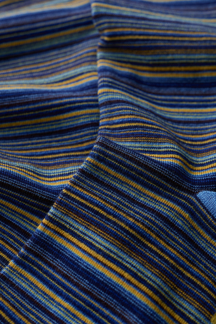 Seasalt Cornwall Everyday Ripple Marks Bright Marine Mix Blue Socks, stripe and yarn close up