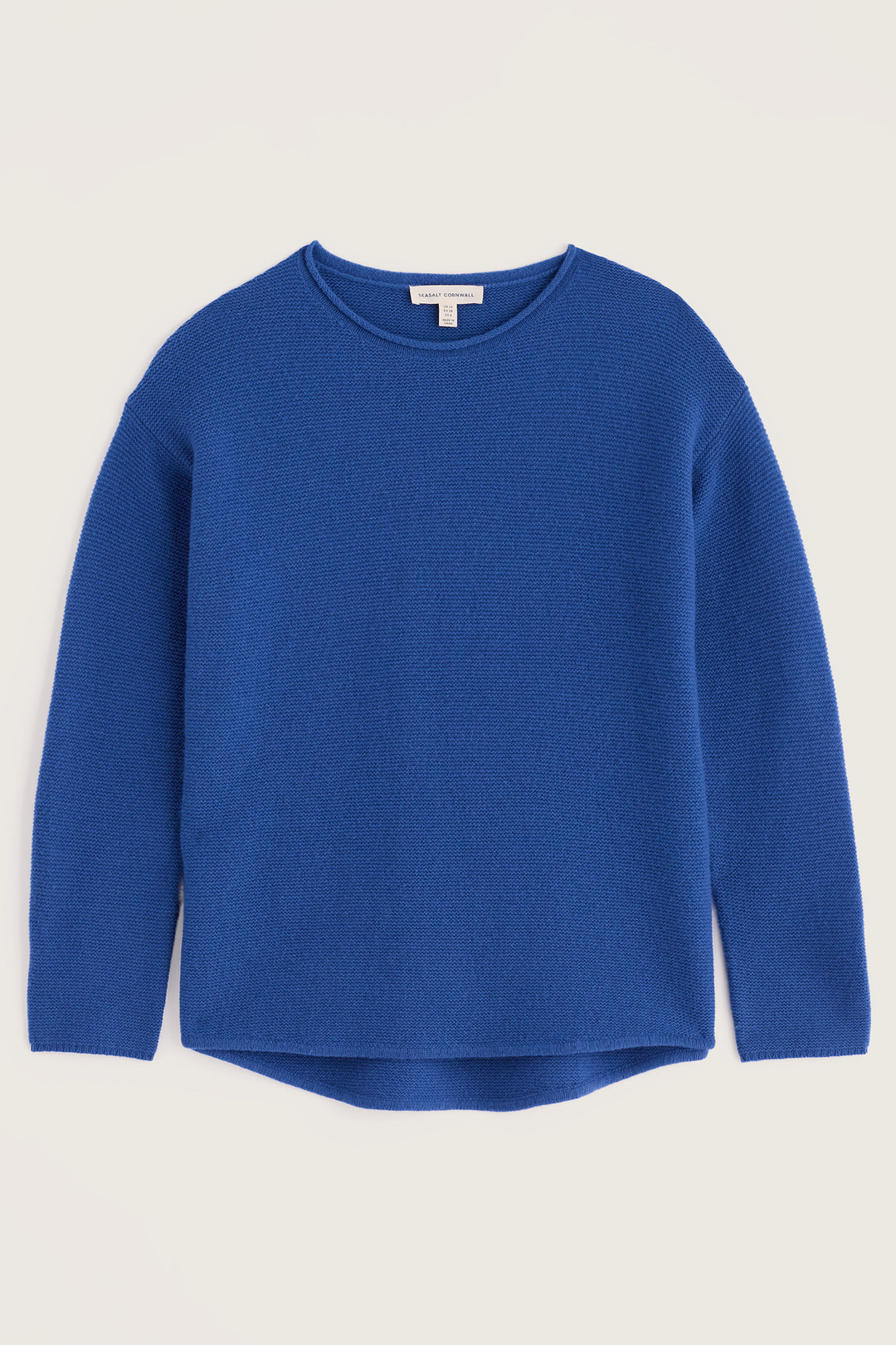 Seasalt Cornwall Fruity II Light Marine Blue Jumper, jumper shown flat