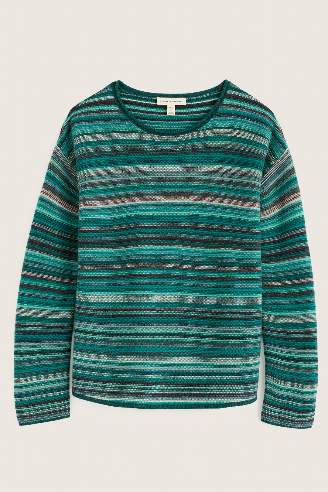 Seasalt Cornwall Fruity II Ripple Marks Dune Grass Mix Green Jumper, jumper shown flat
