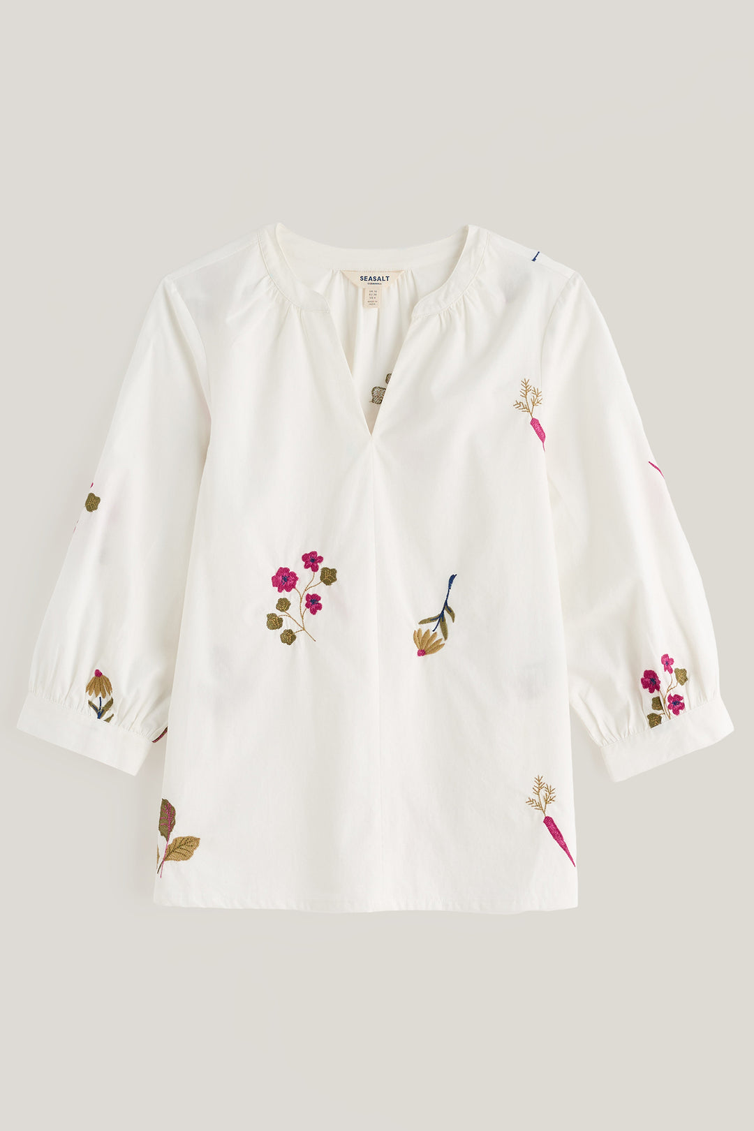 Seasalt Cornwall Grace Embroidered Flora Embroidery Chalk White Top WM40284 38467, flat packshot