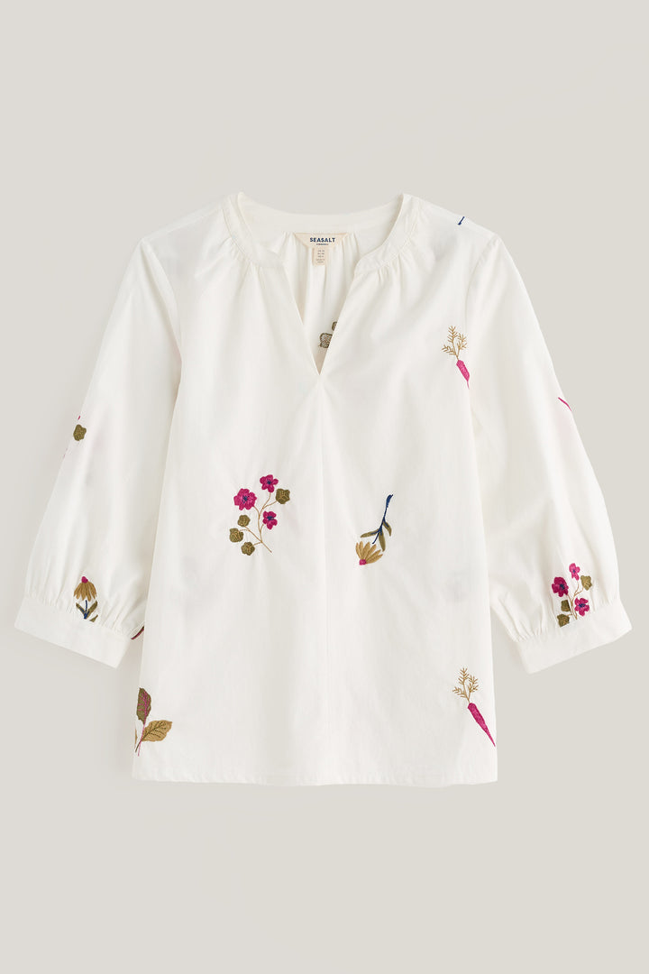 Seasalt Cornwall Grace Embroidered Flora Embroidery Chalk White Top WM40284 38467, flat packshot