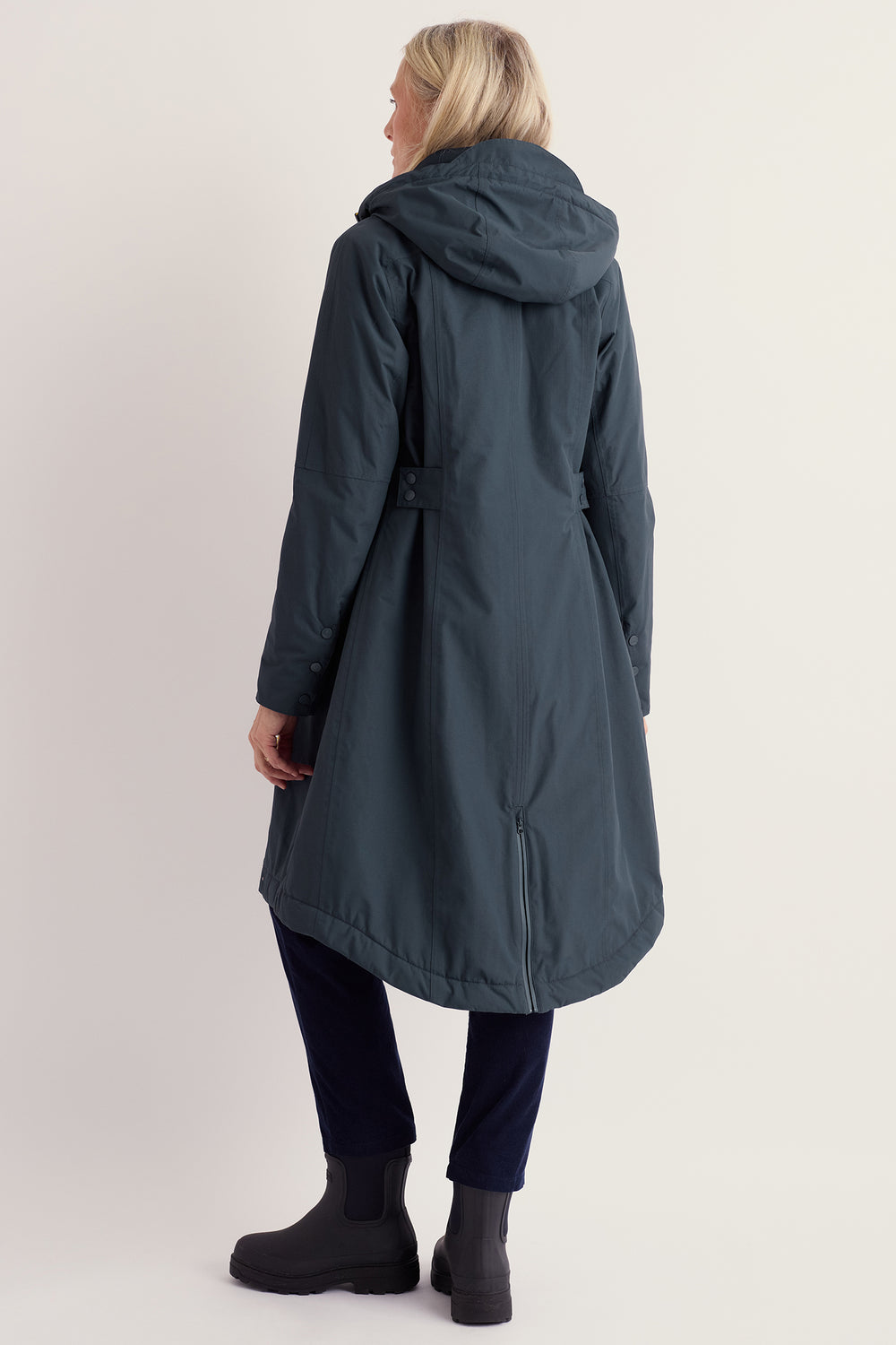 Seasalt Cornwall Janelle Squid Ink Navy Coat, back view on model