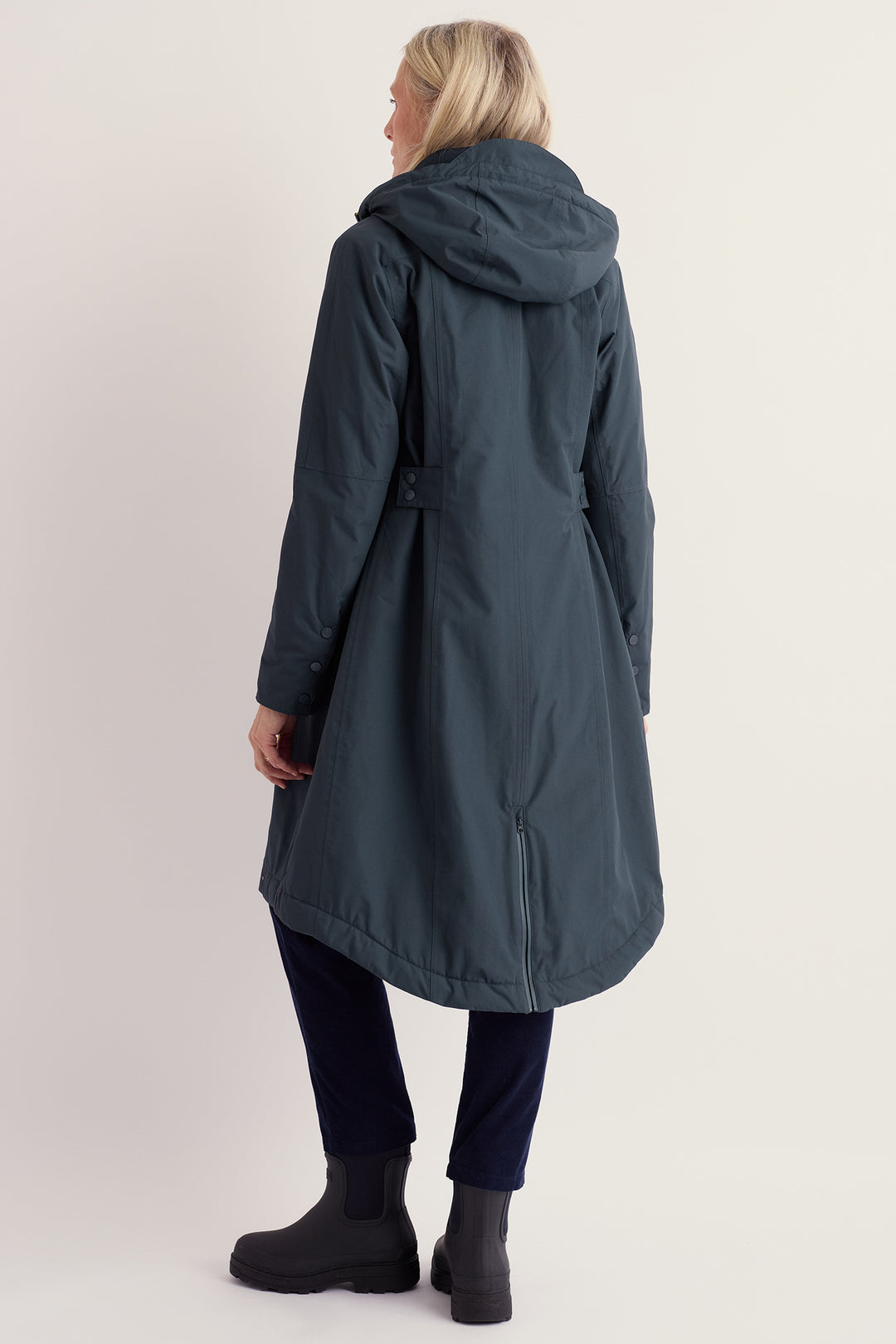 Seasalt Cornwall Janelle Squid Ink Navy Coat, back view on model