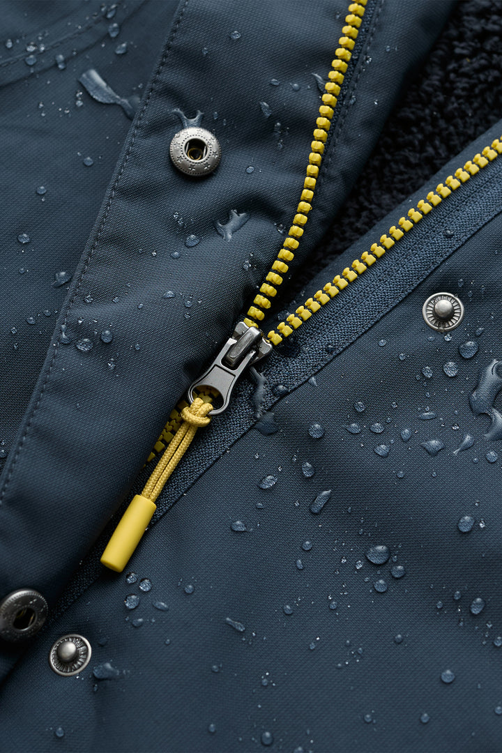 Seasalt Cornwall Janelle Squid Ink Navy Coat, zip and storm flap close up