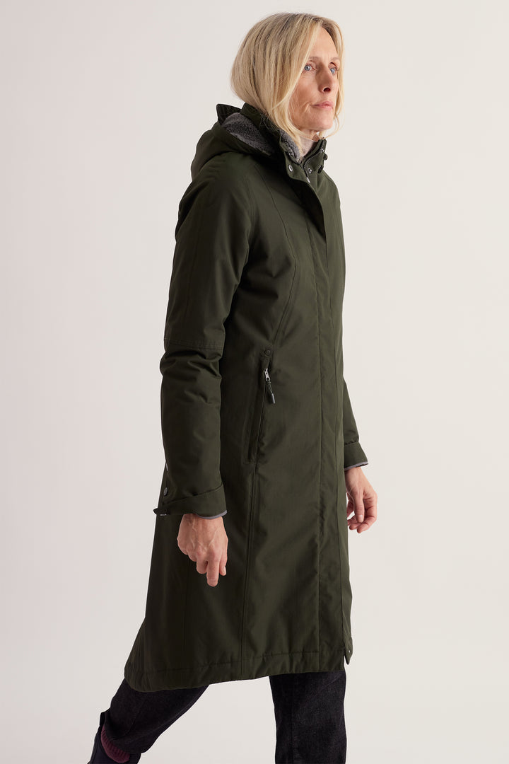 Seasalt Cornwall Janelle Woodland Green Waterproof Jacket, side view on model