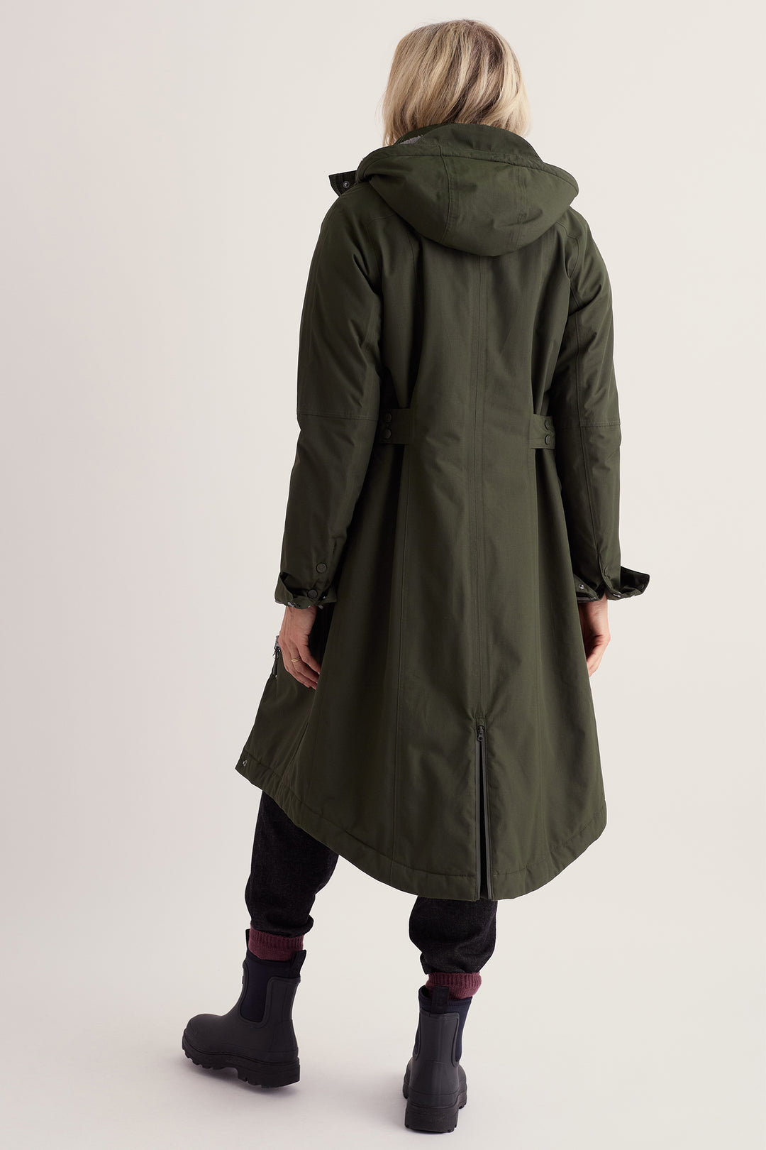 Seasalt Cornwall Janelle Woodland Green Waterproof Jacket, back view on model