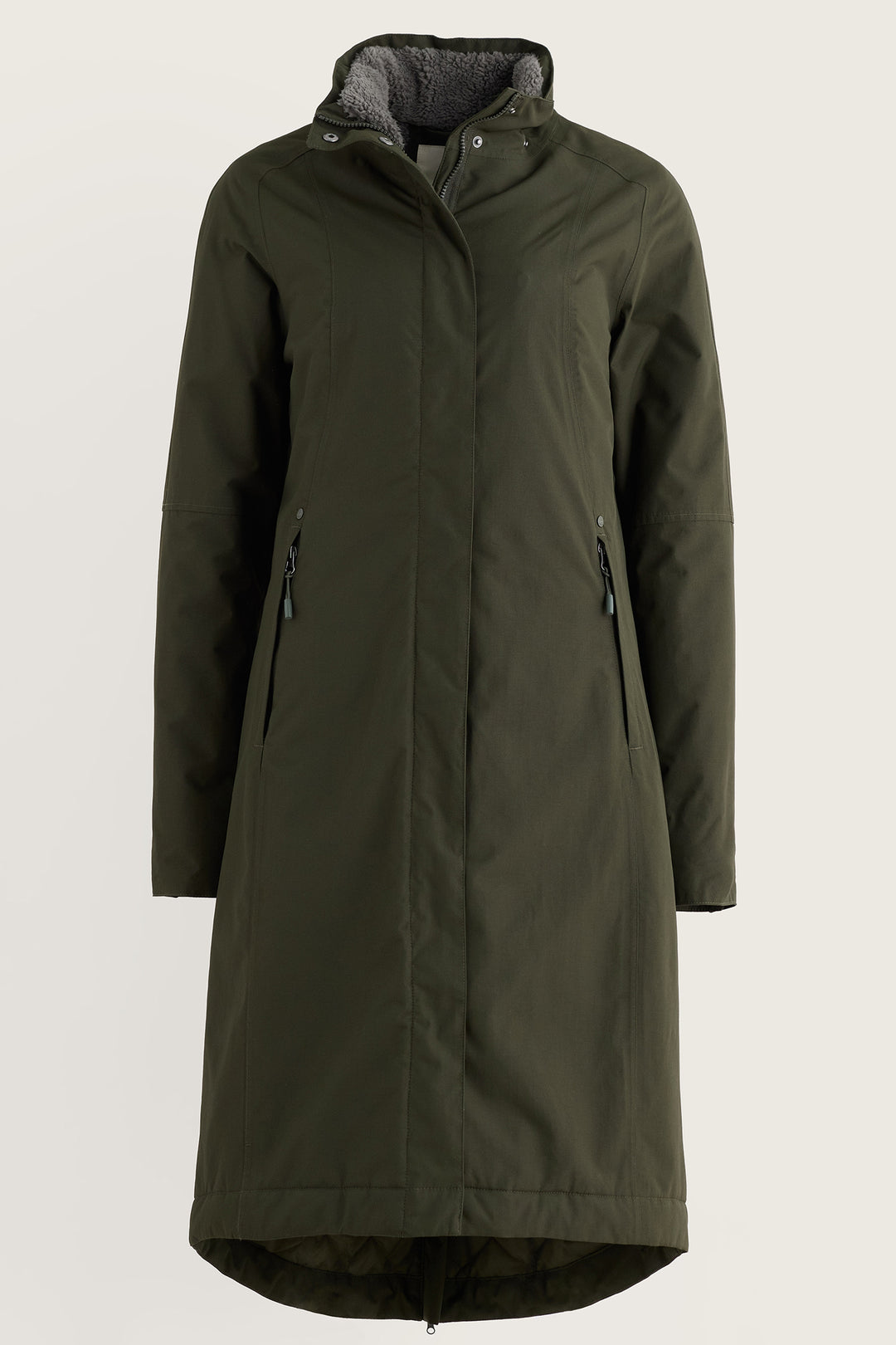 Seasalt Cornwall Janelle Woodland Green Waterproof Jacket, front view with the hood down