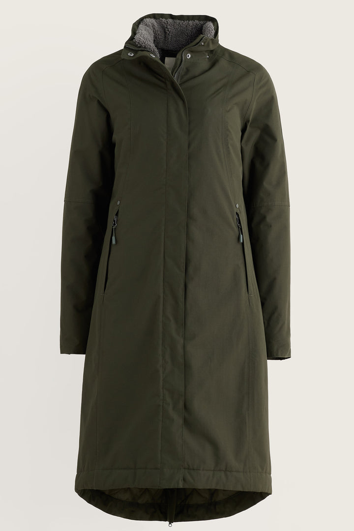 Seasalt Cornwall Janelle Woodland Green Waterproof Jacket, front view with the hood down