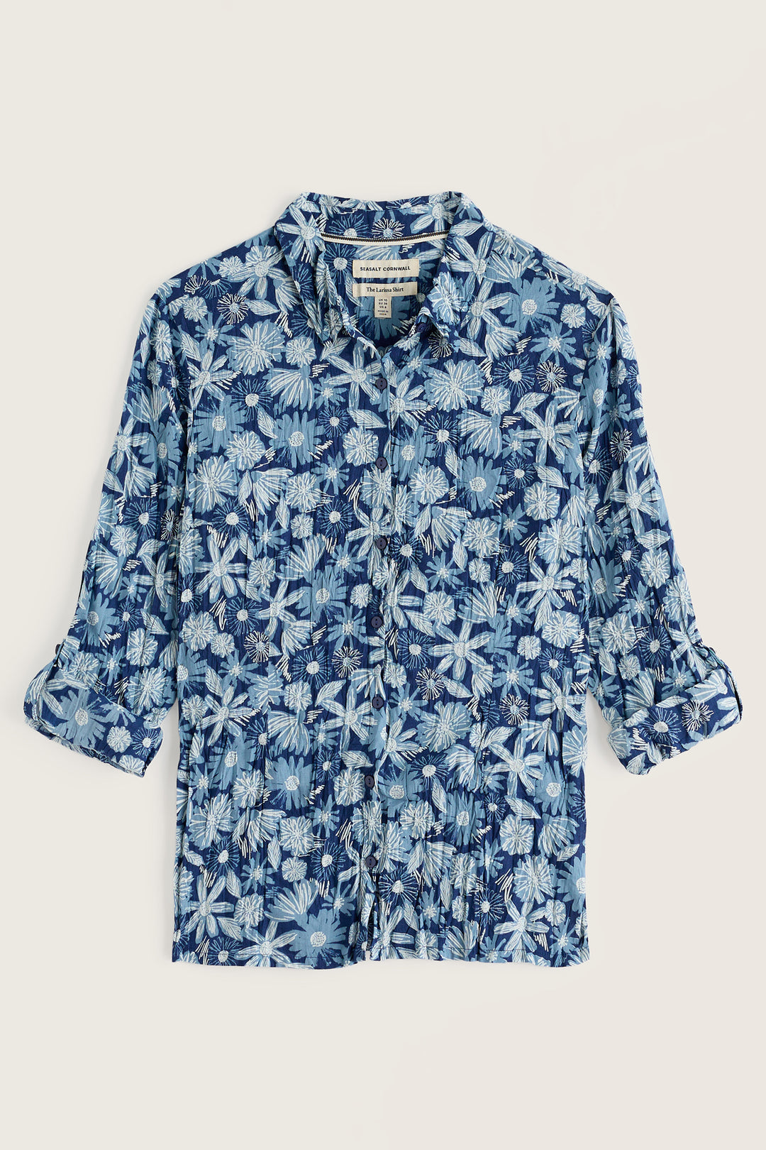 Seasalt Cornwall Larissa Sketchbook Blooms Marine Blue Shirt WM39616 38423, flat packshot