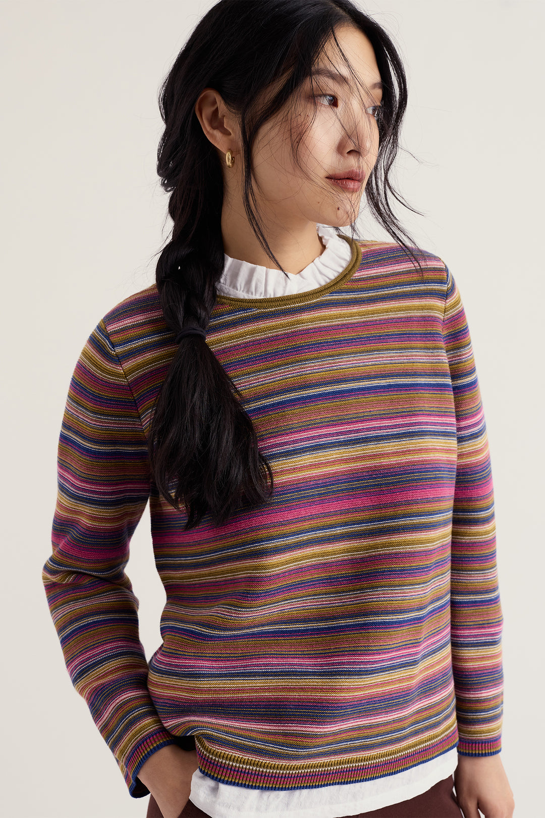 Seasalt Cornwall Makers Ripple Marks Fern Moss Multi Jumper WM38956 39383, worn