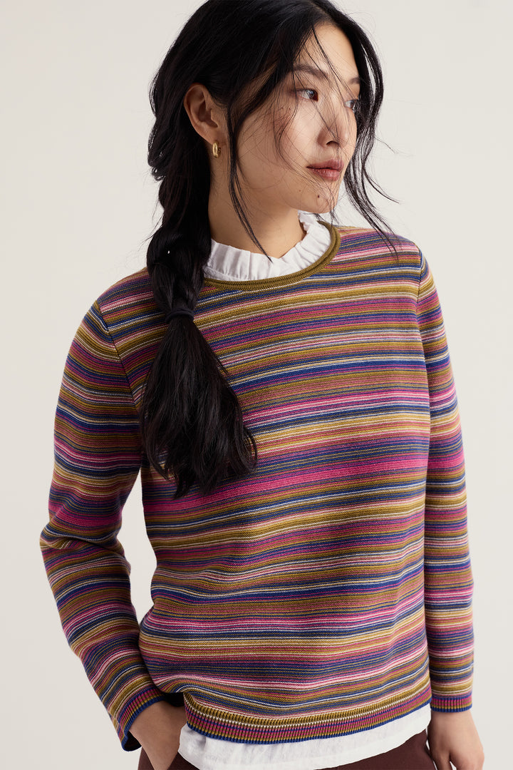 Seasalt Cornwall Makers Ripple Marks Fern Moss Multi Jumper WM38956 39383, worn