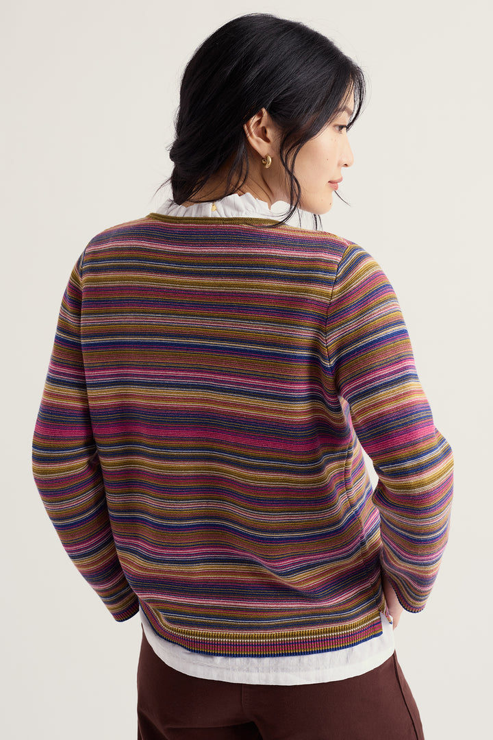 Seasalt Cornwall Makers Ripple Marks Fern Moss Multi Jumper WM38956 39383, worn full length
