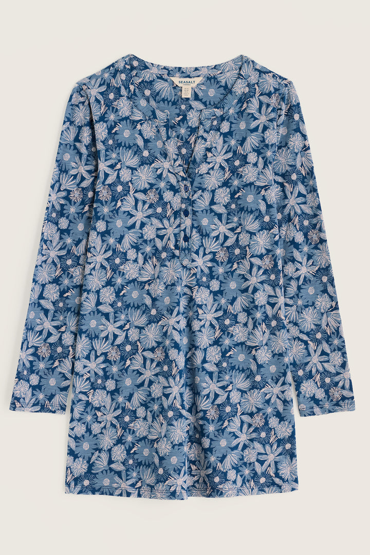 Seasalt Cornwall Moon Window Sketchbook Blooms Marine Blue Tunic WM40333 38423, flat packshot