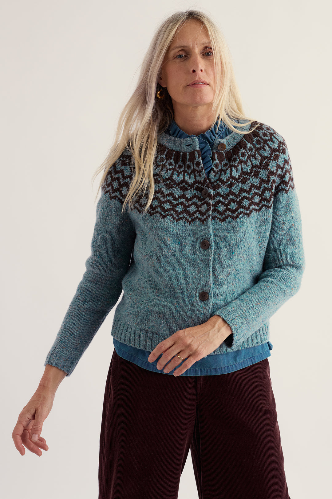 Seasalt Cornwall Port Kinnis merino cardigan in Wag Tail Lichen Seedbed multicolour