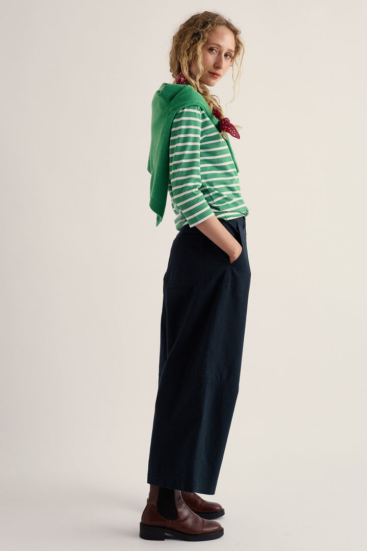 Seasalt Cornwall Sailor Top Breton Pea Pod Green WM40344 38485, worn