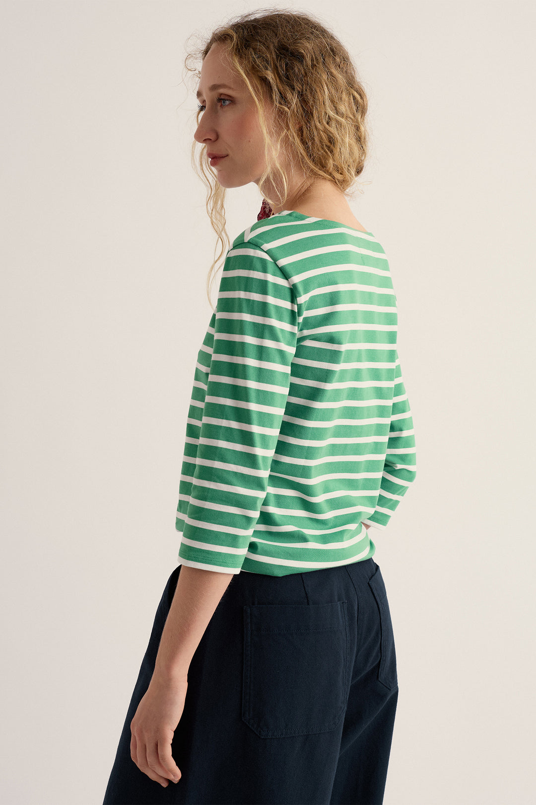 Seasalt Cornwall Sailor Top Breton Pea Pod Green WM40344 38485, styled