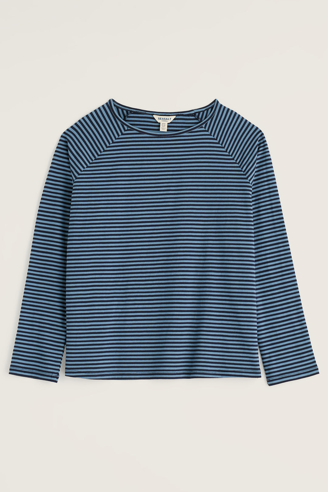 Seasalt Cornwall Setting Sun Obliques Maritime Cadet Navy Pyjamas, pyjama top shown flat