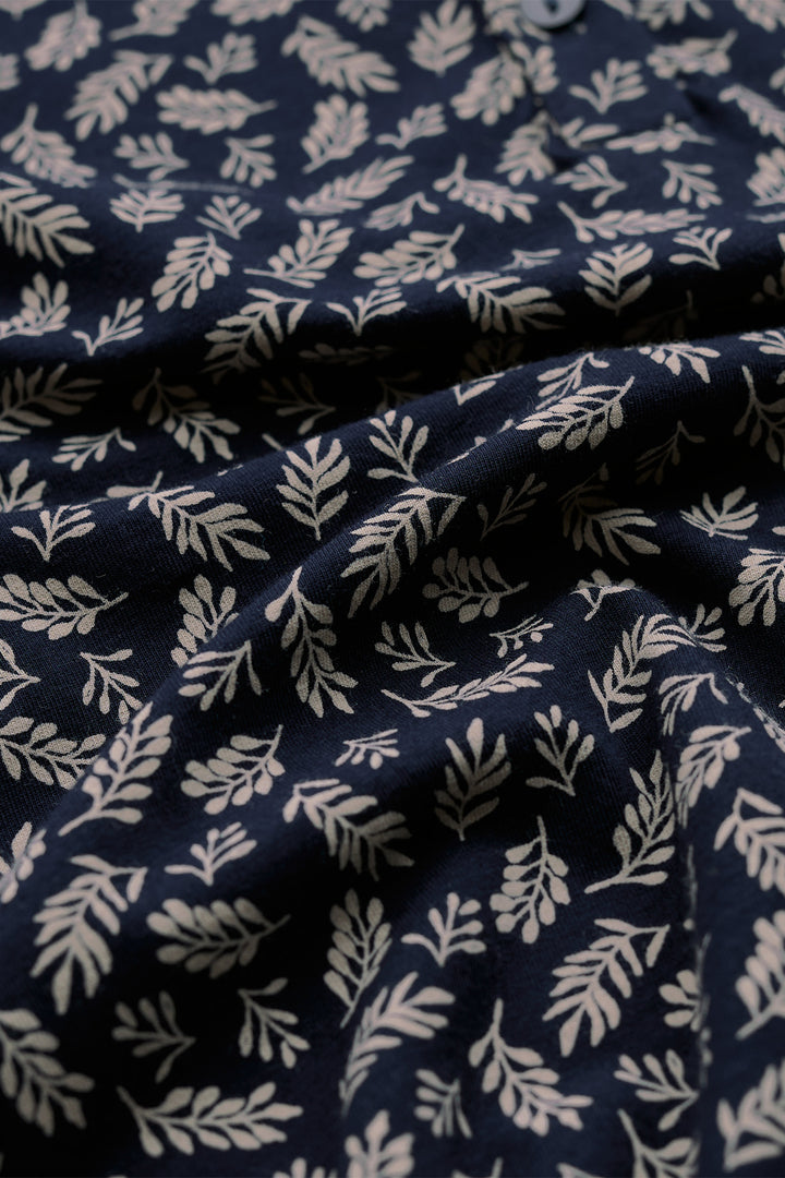 Seasalt Cornwall Star Chart Leaf Press Maritime Navy Nightdress, print close up